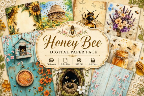 Download Vintage Bee Botanical Junk Journal Paper - Premium Resources