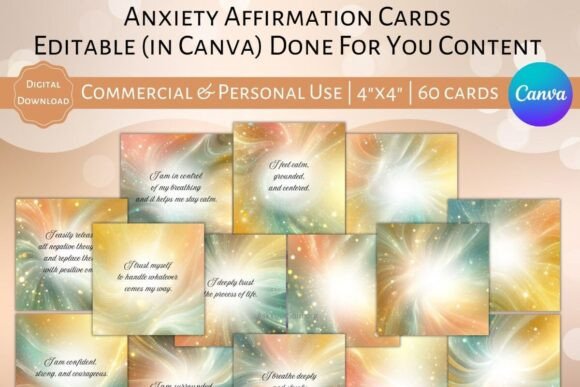 Download 60 Editable Anxiety Affirmation Cards - Cards Collection