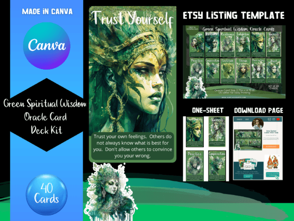 Download Green Wisdom Oracle Cards Canva Template - Cards Collection