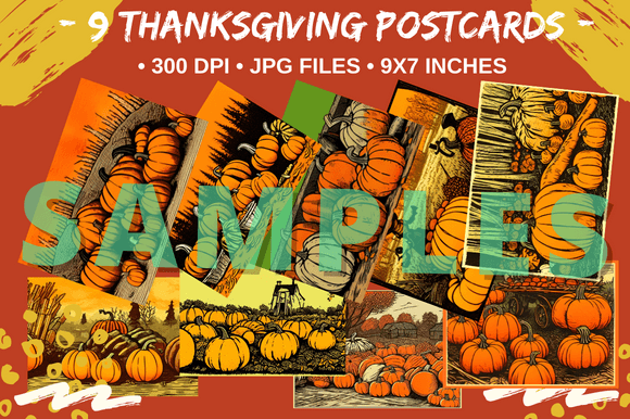 Download 9 Artsy Thanksgiving Pumpkin Post Cards - Cards Collection