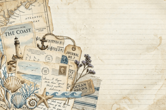 Download Vintage Blue Sewing Collage Journal Page - Premium Bundle